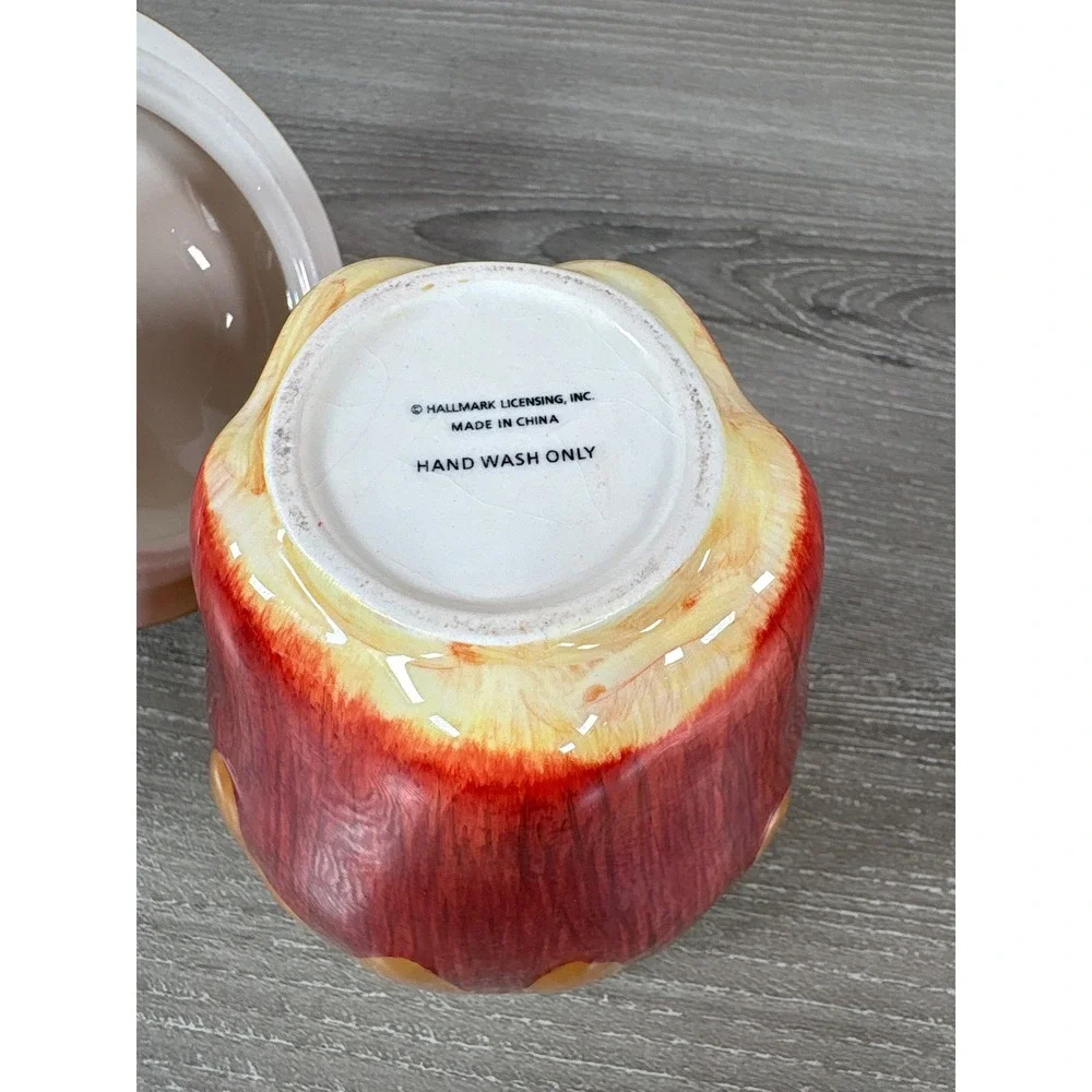 Hallmark Ceramic Caramel Apple Candy Jar Lidded Fall Autumn Decor Red Brown